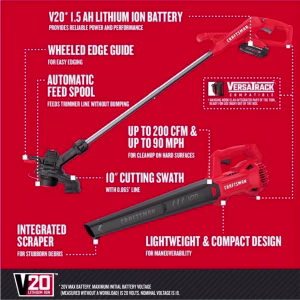 Craftsman V20 CMCK279C2 10 in. 20 V Battery Blower/Trimmer Kit (Battery & Charger)