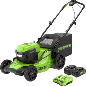 Greenworks 48V (24V x 2) 20" Brushless Cordless (Push) Lawn Mower (LED Headlight), (2) 4.0Ah Batteries and Dual Port Rapid Charger Included