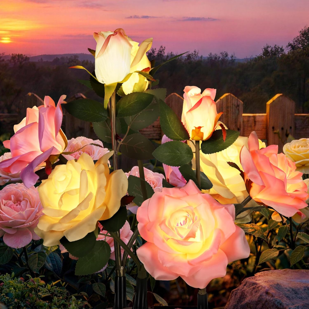 GIGALUMI Solar Garden Lights, 2 Pack LED Lily Garden Decor