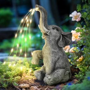 GIGALUMI Solar Garden Decor Watering Elephant Statue