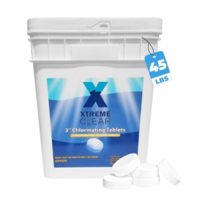 Xtremeclear 3" Swimming Pool Chlorine Tablets 99% Pure Tri-Chlor Pool Sanitizer 45LBS Slow Dissolving Chlorinating Tabs for Swimming Pools, Hot Tubs, Spa